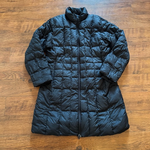 Lands End Black Long Jacket Coat Medium Winter Goose Down Puffer Outerwear - Picture 1 of 10